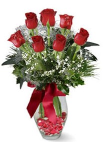  Muş internetten çiçek siparişi  7 adet kirmizi gül cam vazo yada mika vazoda