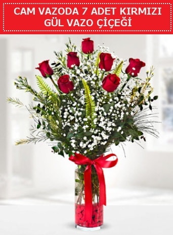 Cam vazoda 7 adet kırmızı gül çiçeği  Muş çiçek gönderme sitemiz güvenlidir 
